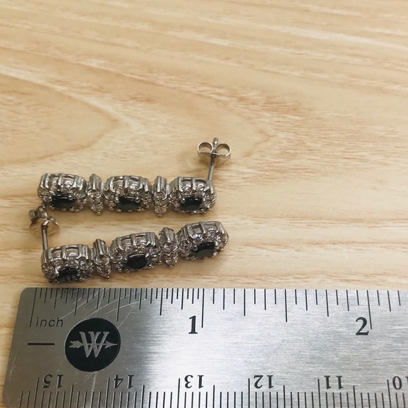 Sterling Silver Black CZ Halo Drop Earrings - Picture 3 of 5